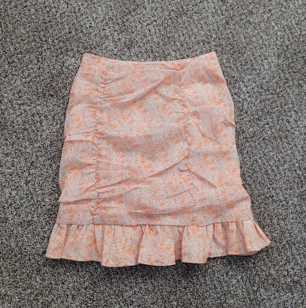 Lulu's Ruche Toward Spring Orange Floral Print Ruched Mini Skirt NWT